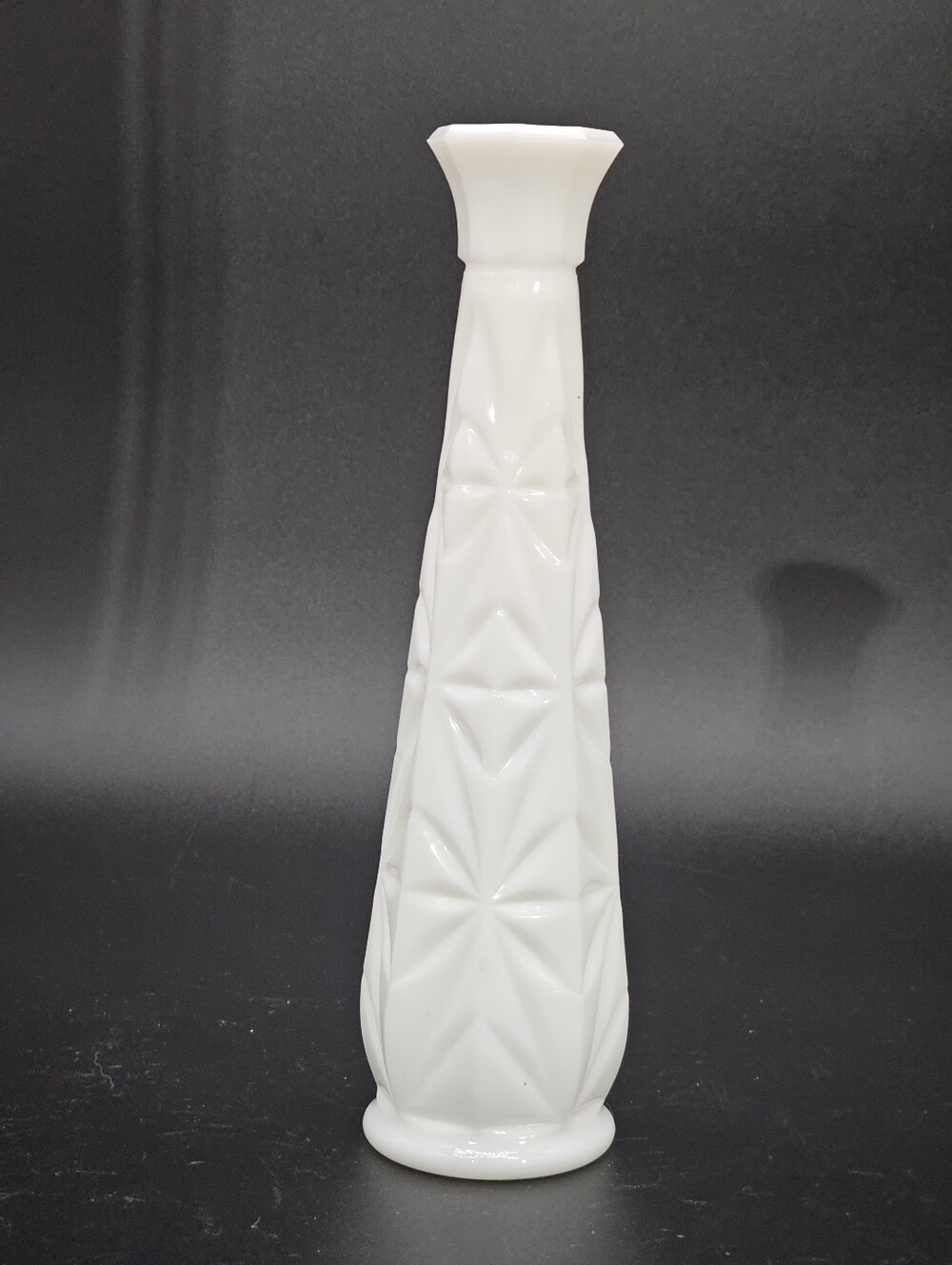 Vintage Hoosier Glass Starburst Pattern White Milk Glass Bud Vase